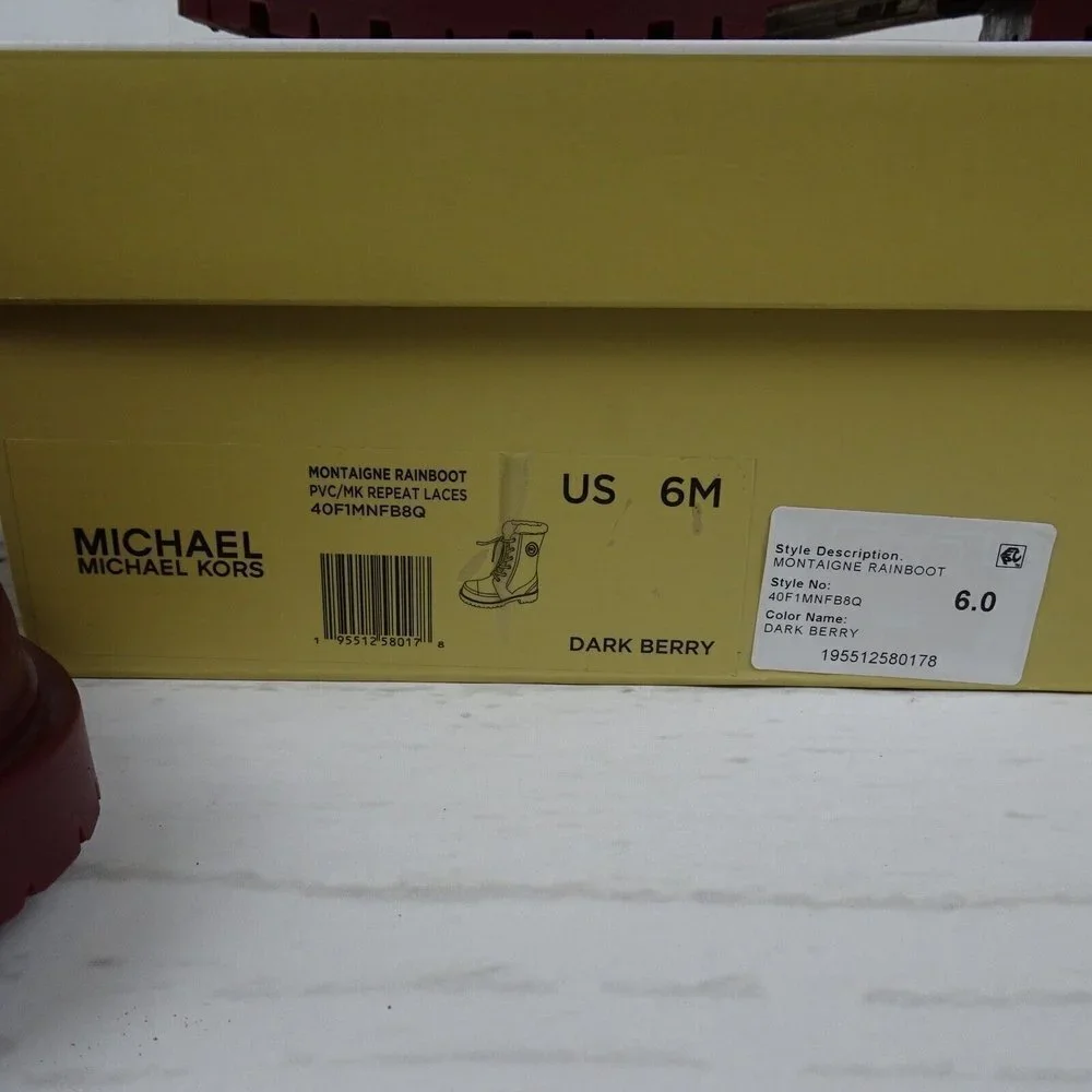 MICHAEL Michael Kors Women's Montaigne Rain Boots Faux Fur Logo Dark Berry New 6